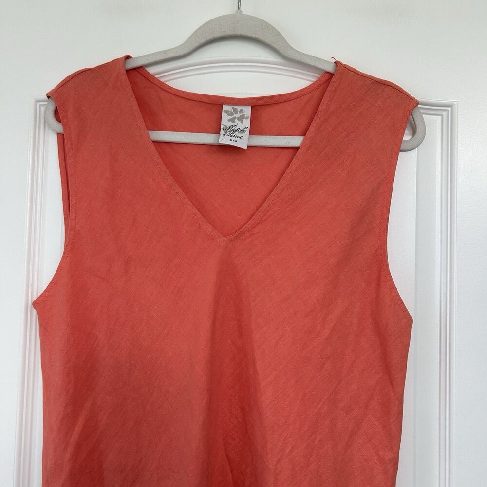 Match Point Linen Sleeveless Midi Dress Sz L Coral Lagenlook Coastal Beachy USA